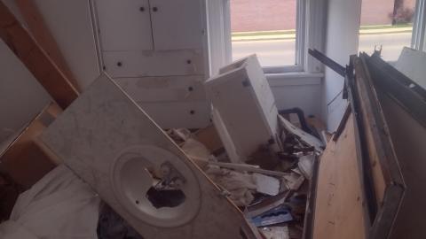 A wrecked bathroom