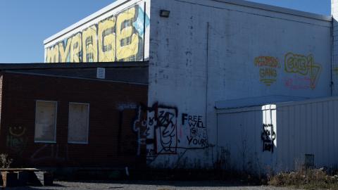 The front left half of the building