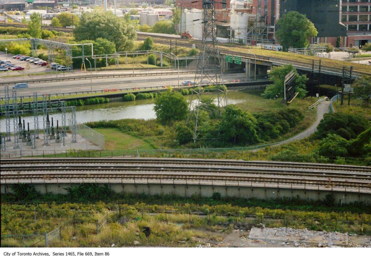 Before It Was Abandoned - Looking south-east over Don River at railway bridge to Unilever factory.jpg