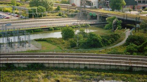 Before It Was Abandoned - Looking south-east over Don River at railway bridge to Unilever factory.jpg
