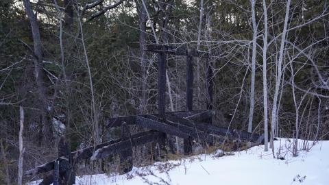 Charred framing studs still standing