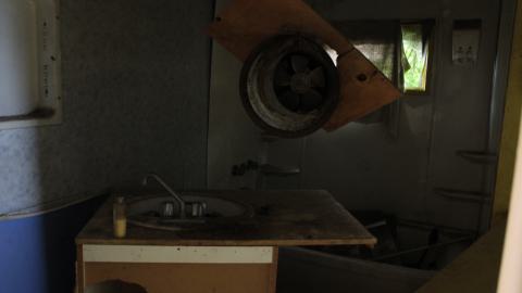 Inside the smaller trailer