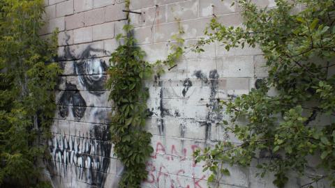 Graffiti on the road facing wall