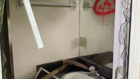 first floor bathroom from the patio outside.