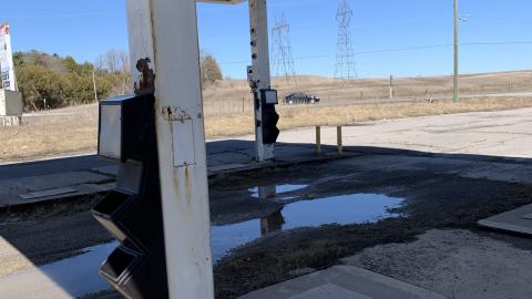 A view of the gas station pumps