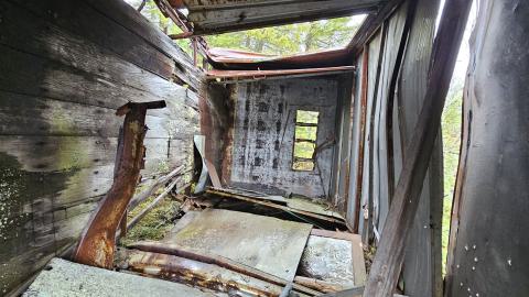The inside of the overturned container