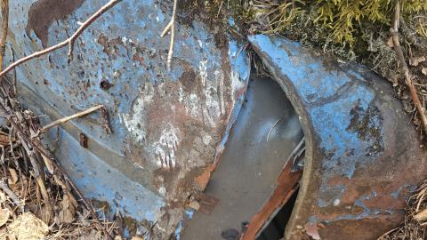 A close shot of the side of one of the ruined vehicles.