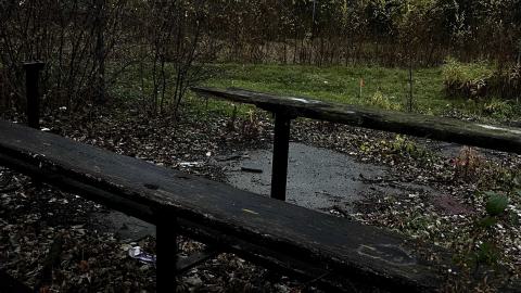 some abandoned sports benches