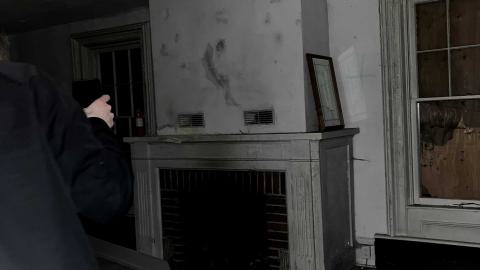 a fireplace in an abandoned house